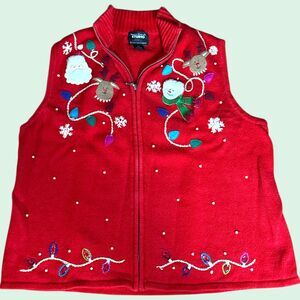 Designers Originals Studio Joy Christmas Vest Embroidered 2X Santa Reindeer